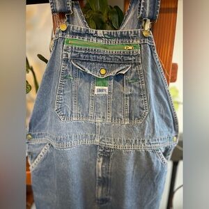 Vintage Liberty Blue Denim Overalls with Green Details
